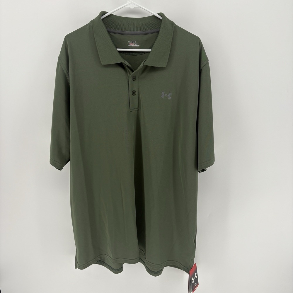 Under Armour Polo Men XXL Green Heat Gear Short Sleeve Golf UPF 30 Active NEW